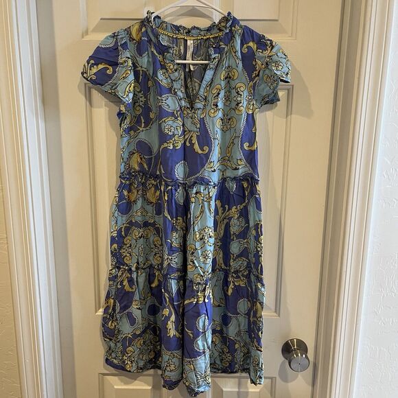 ANTHROPOLOGIE Dress Womens XXS Tiered Short Sleeve Flowy Nautical - Picture 2 of 10